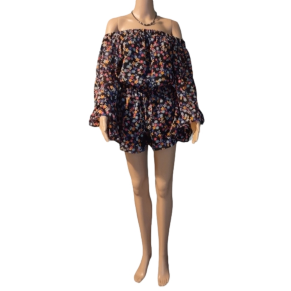 Gorgeous Off the Shoulder Lined Flowery Romper Size Med
